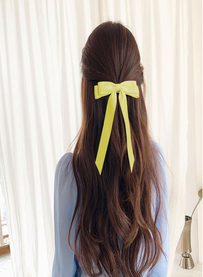 TULOBI 2PCS Yellow Hair Bows Solid Satin Polyester Ribbon Bow Hair Clips Ponytail Big French Hair Barrettes with Long Tail Wedding Dress Decor Hair Accessories for Women Toddler Teen Girls - Image 3